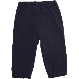Blue Pants with Elastic Waist and Tonal Logo Embroidery in Viscose Blend Stretch Baby