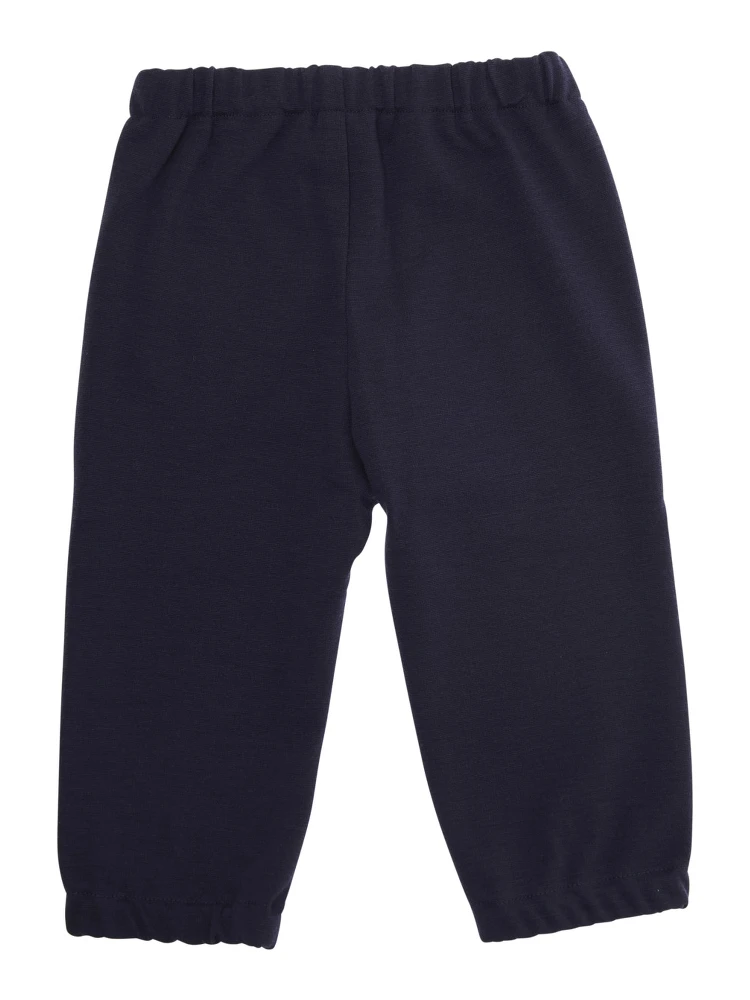 Blue Pants with Elastic Waist and Tonal Logo Embroidery in Viscose Blend Stretch Baby alternative