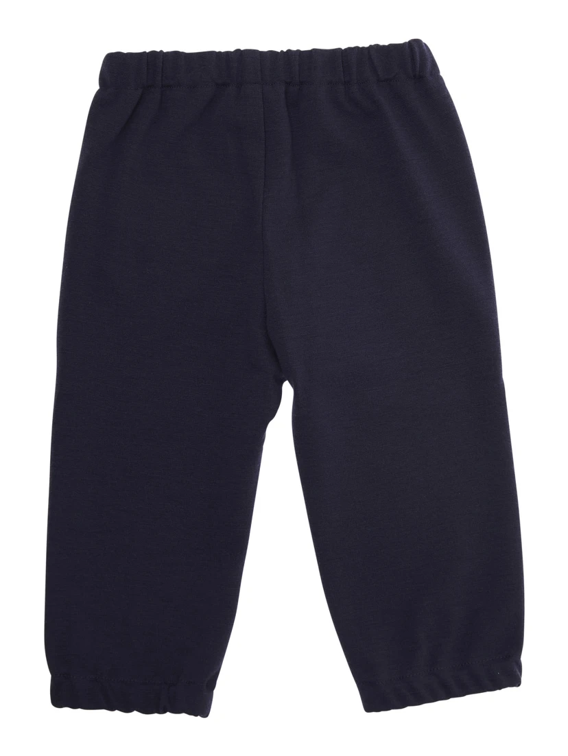 Blue Pants with Elastic Waist and Tonal Logo Embroidery in Viscose Blend Stretch Baby