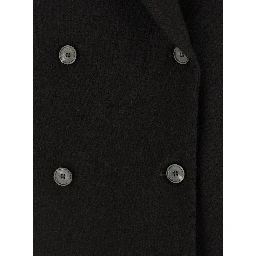 Frost Brown Double-Breasted Jacket with Peak Revers in Wool Woman