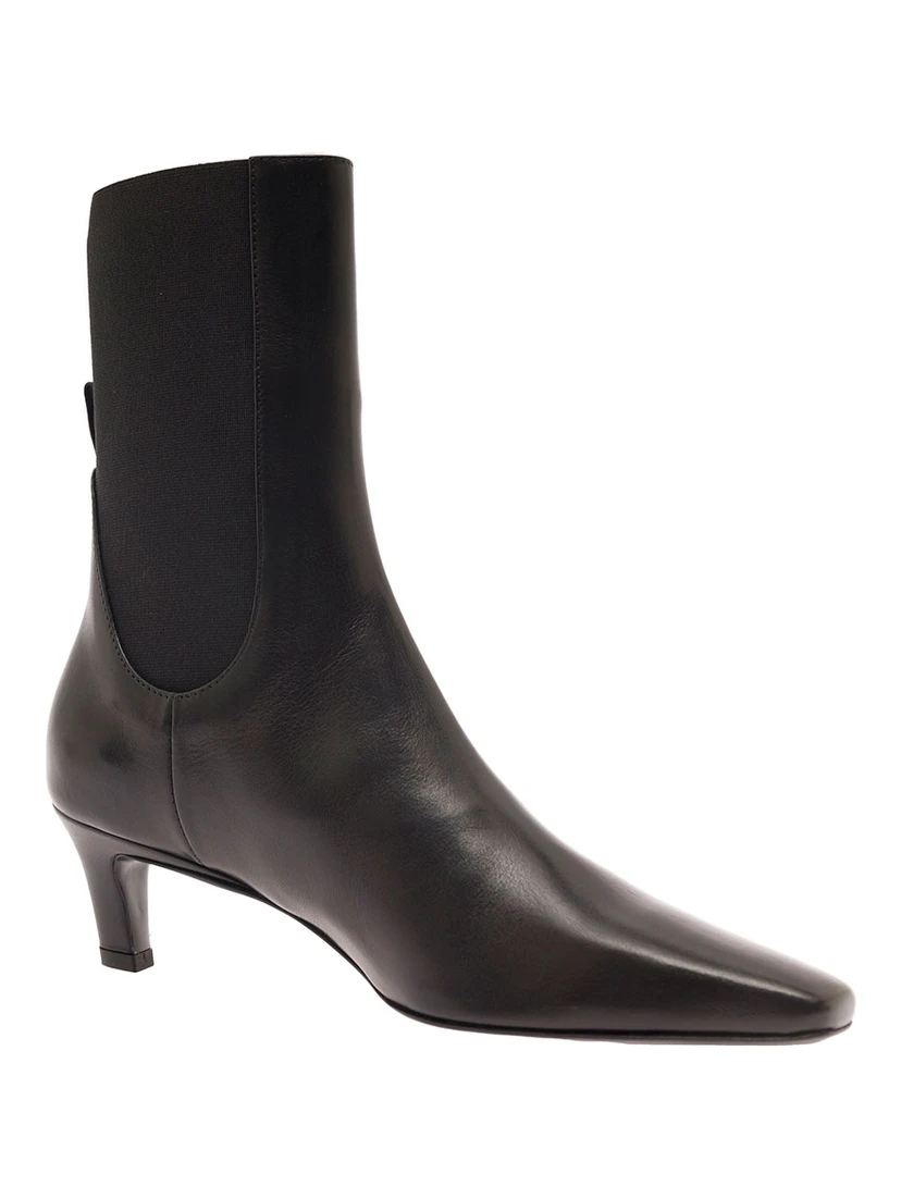 Black Pointed Ankle Boots with Elastica Bands in Leather Woman