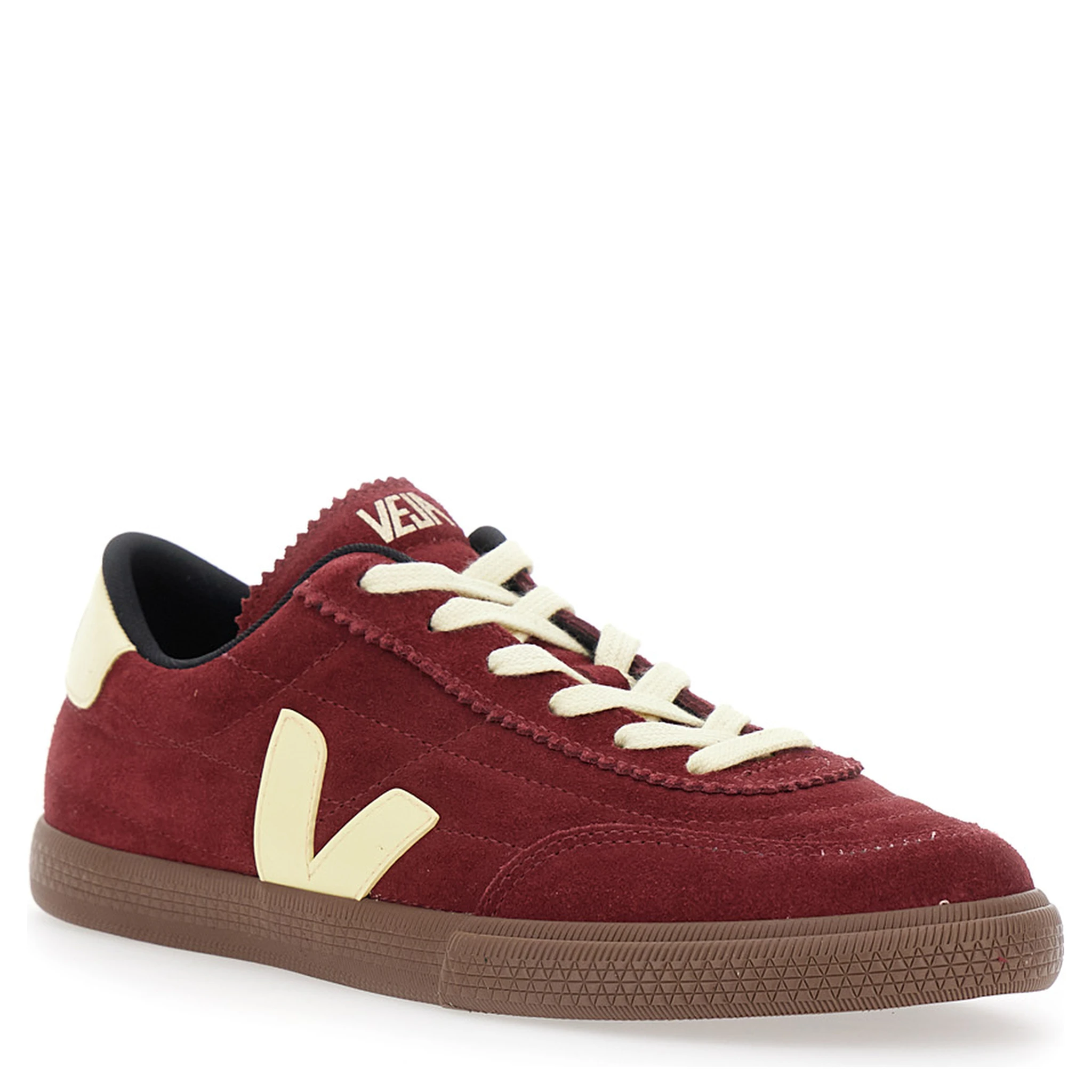 Panenka Bordeaux Low Top Sneakers with Logo Patch on the Side and Contrasting Heel with Logo Lettering in Leather Unisex