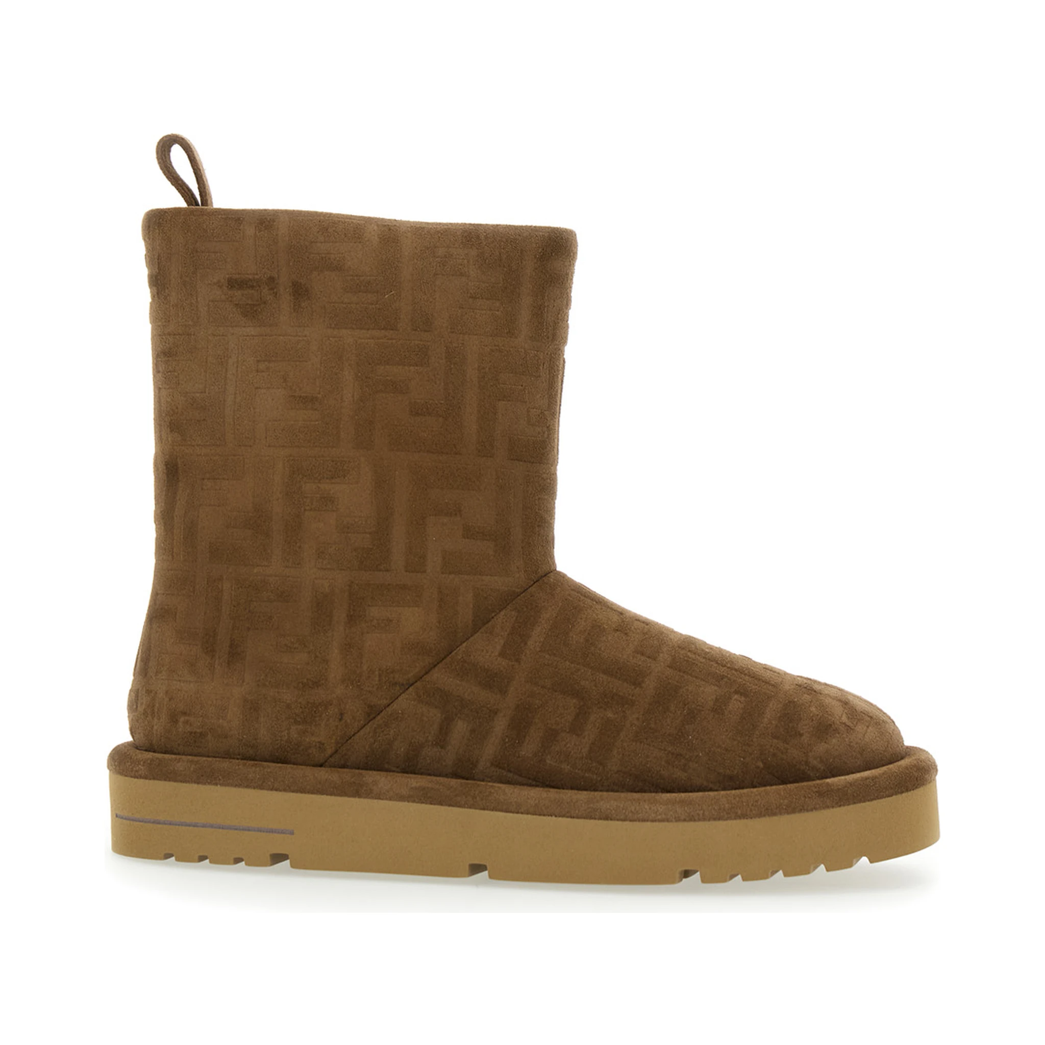 Brown Ankle Boots with All-Over FF Motif in Suede Woman