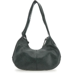 Bou Black Medium Shoulder Bag with Single Shoulder Strap and Tonal Logo Plaque on the Front in Leather Woman