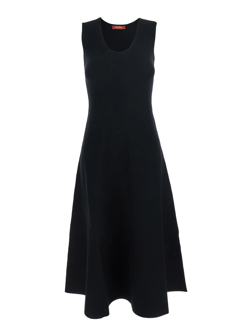 Furetto Black Dress with U-Neck and Flared Hem in Viscose Blend Woman