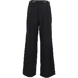 Black Trousers with Built-in Belt and Pleated Design in Wool Blend Man