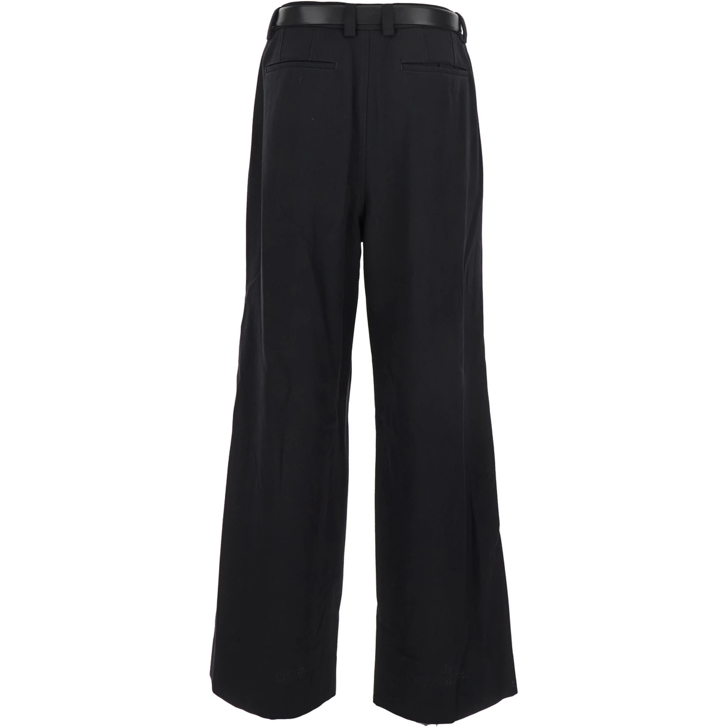 Black Trousers with Built-in Belt and Pleated Design in Wool Blend Man