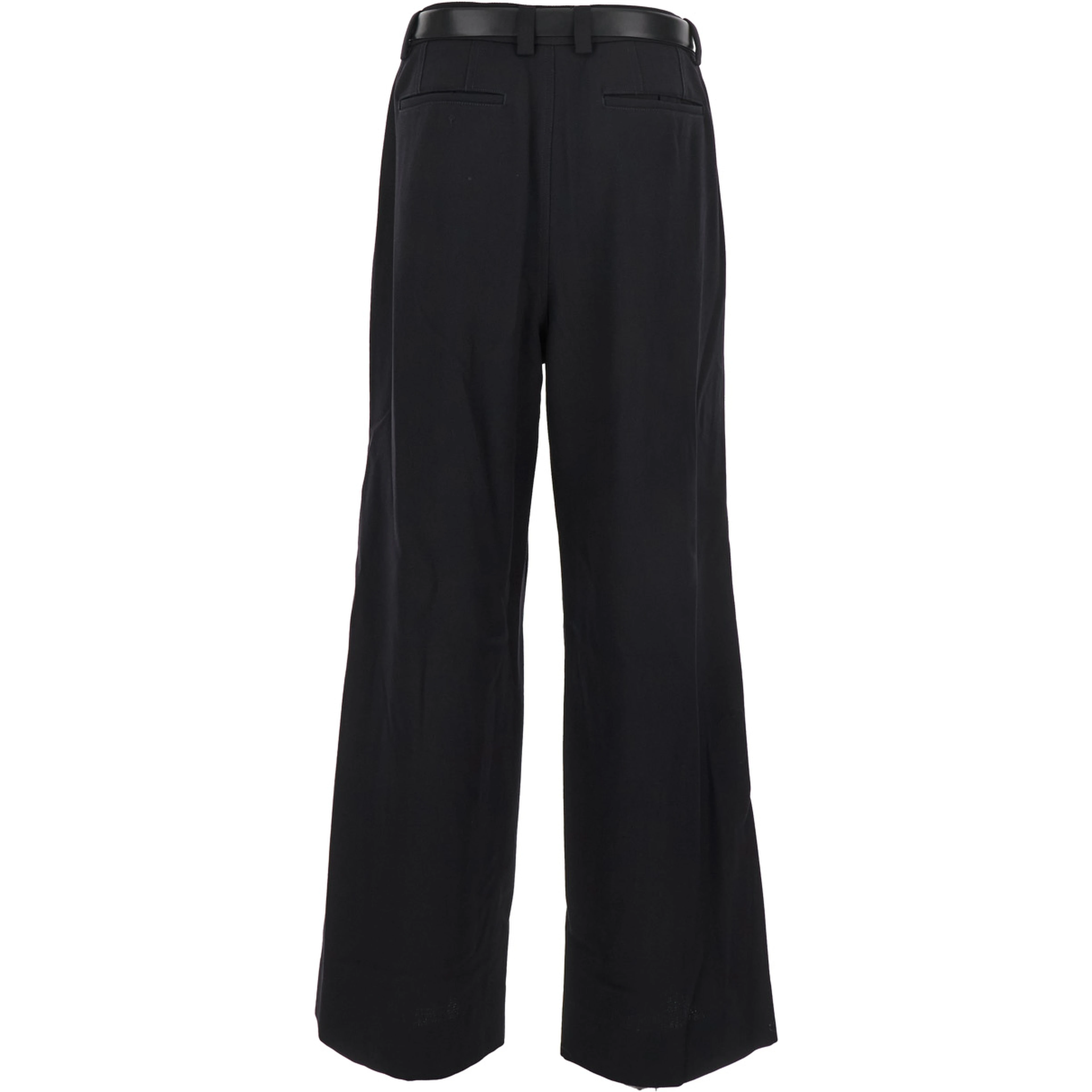 Black Trousers with Built-in Belt and Pleated Design in Wool Blend Man