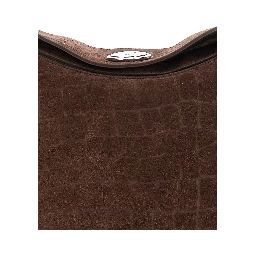 حقيبة كتف كبيرة بنية اللون من لو كاليسو روند، مزودة بحزام قابل للتعديل ونقش جلد التمساح، للنساء