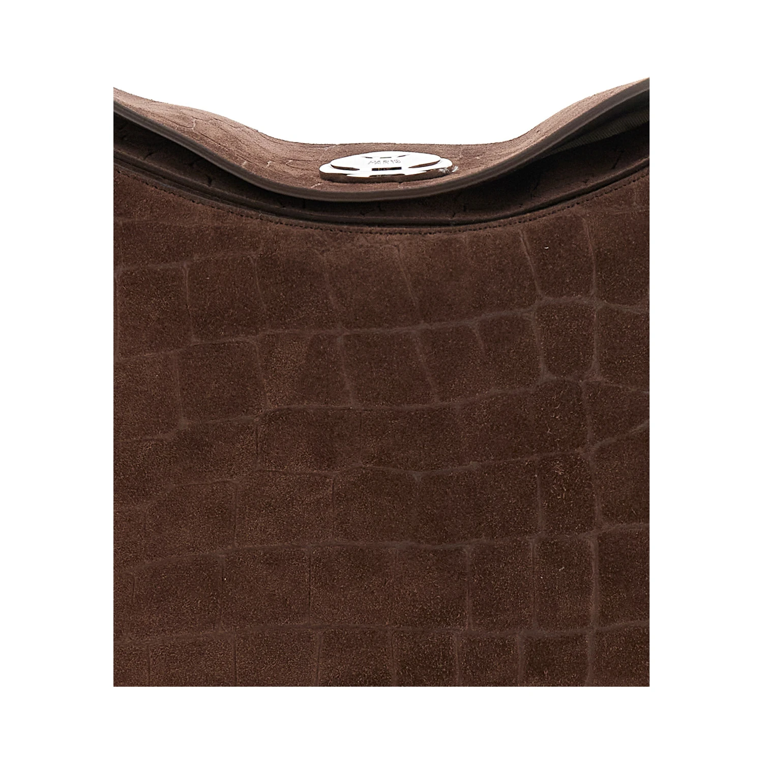 Le Calisso Rond Large Brown Shoulder Bag with Adjustable Strap and Embossed Crodocile Effect in Leather Woman