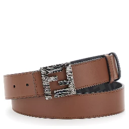 Brown Reversible Belt with FF Buckle Closure in Leather Man