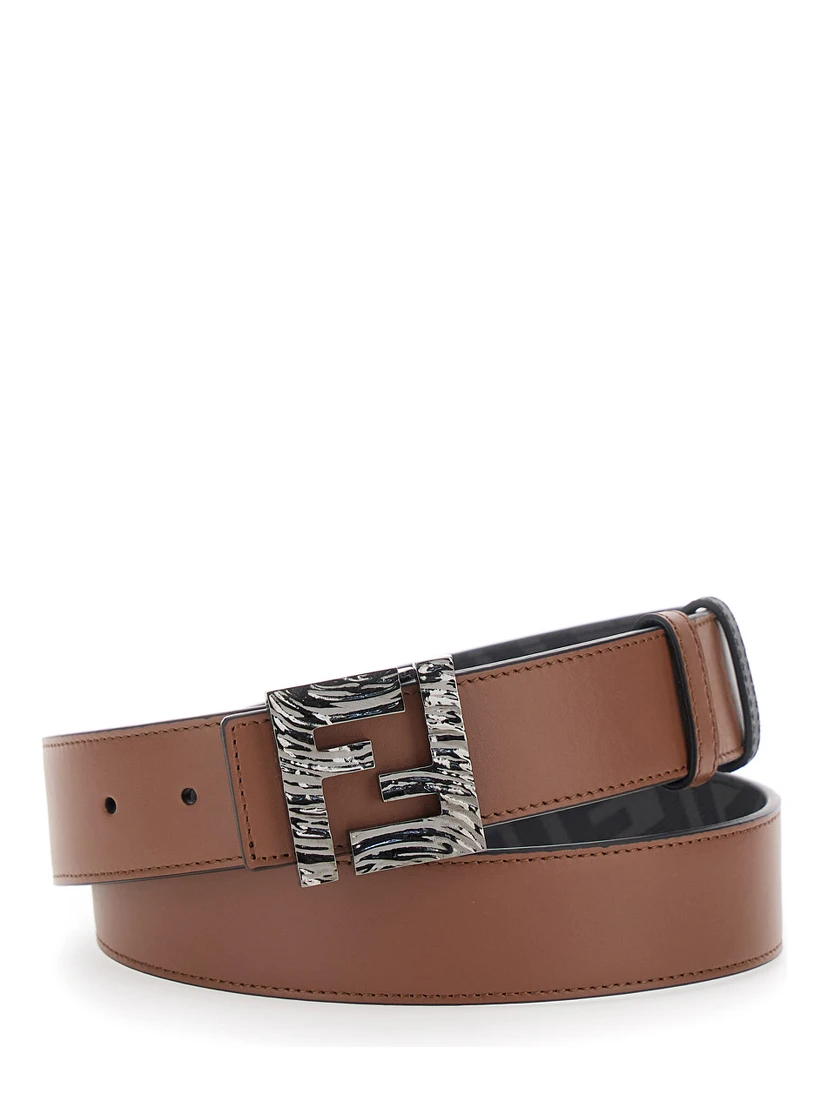 Brown Reversible Belt with FF Buckle Closure in Leather Man