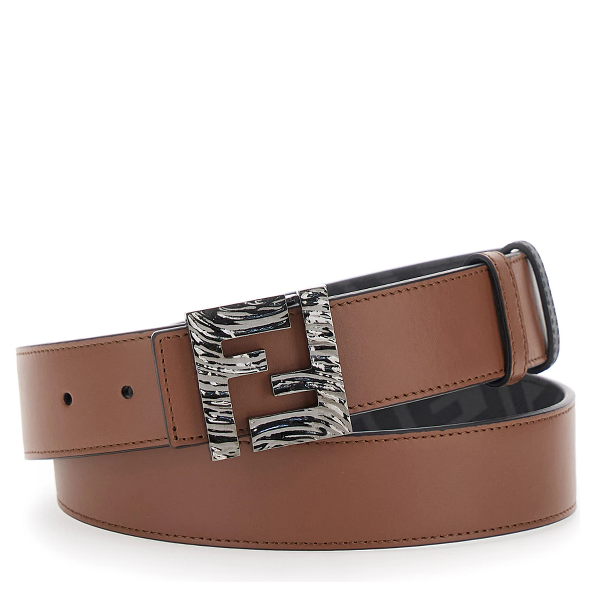 Brown Reversible Belt with FF Buckle Closure in Leather Man