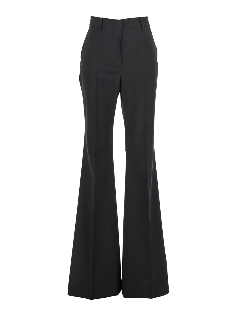 Hangar Black Palazzo Pants with Flared Leg and Belt Loops in Wool Woman