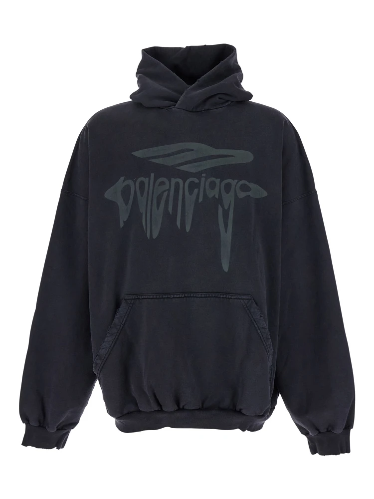 3B Liquified Black Hooded Sweatshirt with Front Logo in Cotton Man