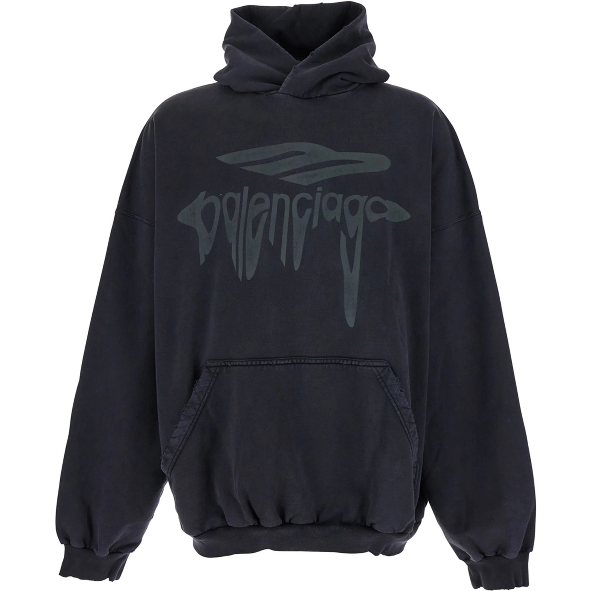 3B Liquified Black Hooded Sweatshirt with Front Logo in Cotton Man