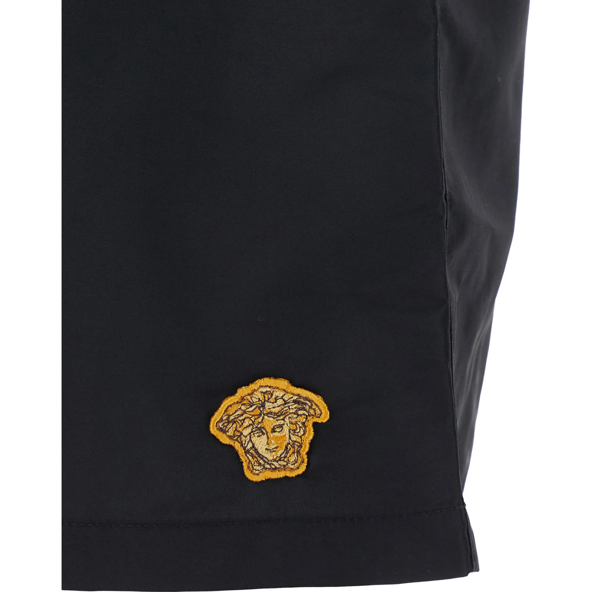 Black Swim Shorts with Elastic Drawstring Waist and Medusa Embroidery on the Front in Tech Fabric Man
