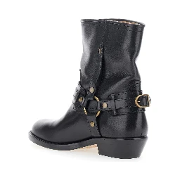 Ildred Black Ankle Boots with Medium Block Heel and Decorative Buckle in Leather Woman