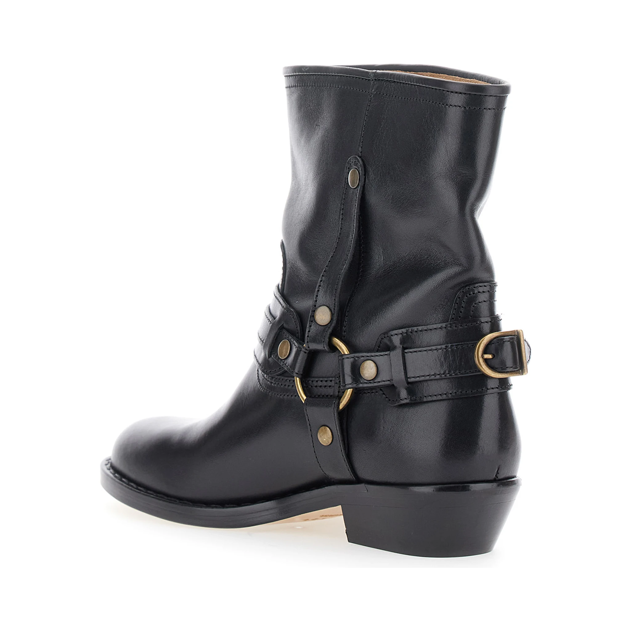 Ildred Black Ankle Boots with Medium Block Heel and Decorative Buckle in Leather Woman