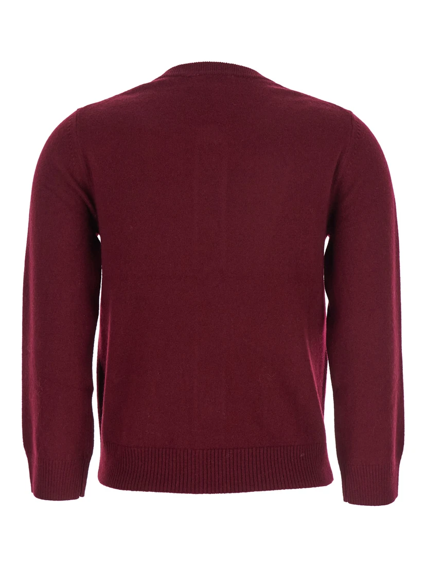 Multicolor Crewneck Cardigan with Jewel Buttons and Gemetric Motif on the Front in Wool and Cashmere Woman