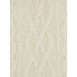 White Crew Neck Sweater with Braided Design in Wool Woman