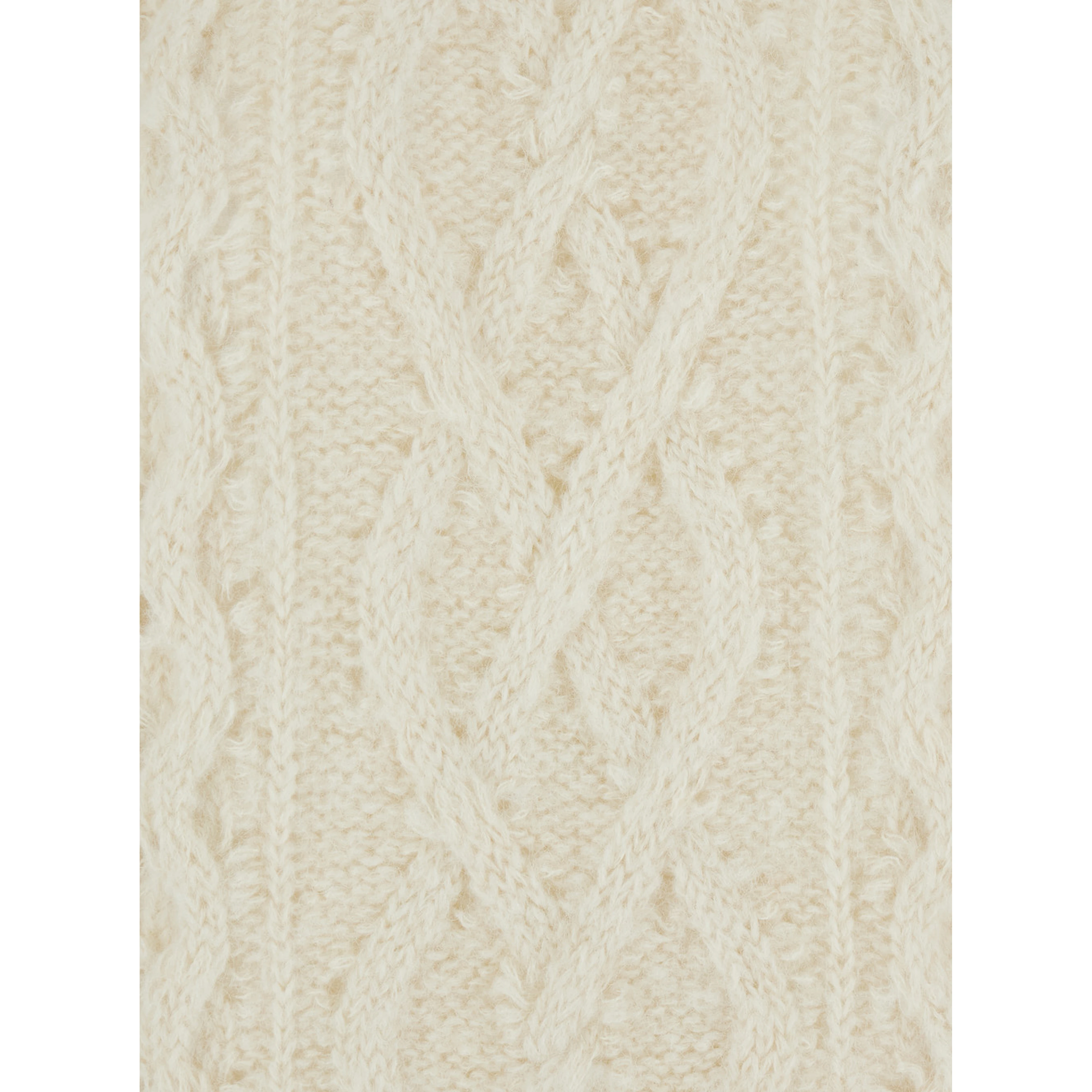 White Crew Neck Sweater with Braided Design in Wool Woman