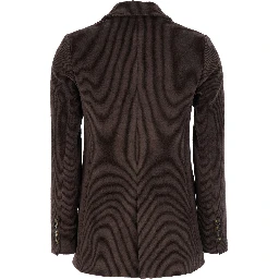 Brown Double-Breasted Jacket with Peak Revers in Ribbed Velvet Woman