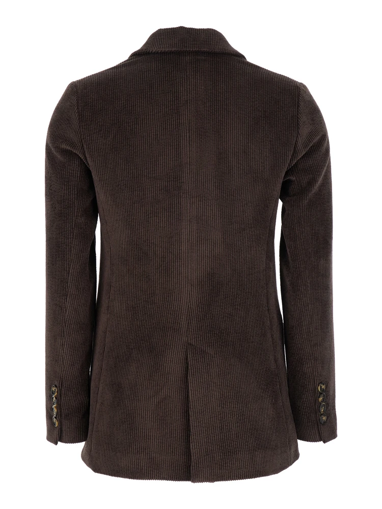 Brown Double-Breasted Jacket with Peak Revers in Ribbed Velvet Woman alternative