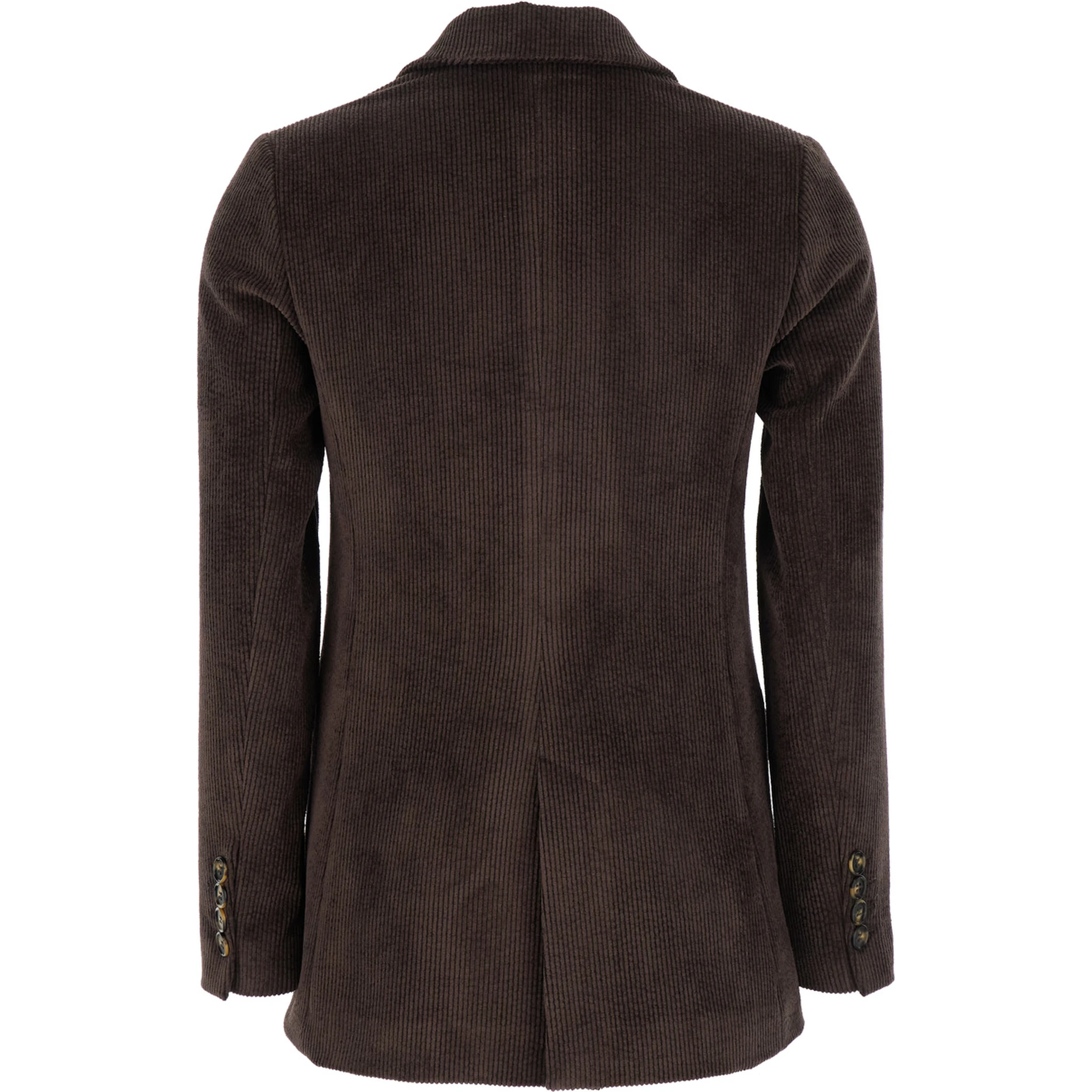 Brown Double-Breasted Jacket with Peak Revers in Ribbed Velvet Woman