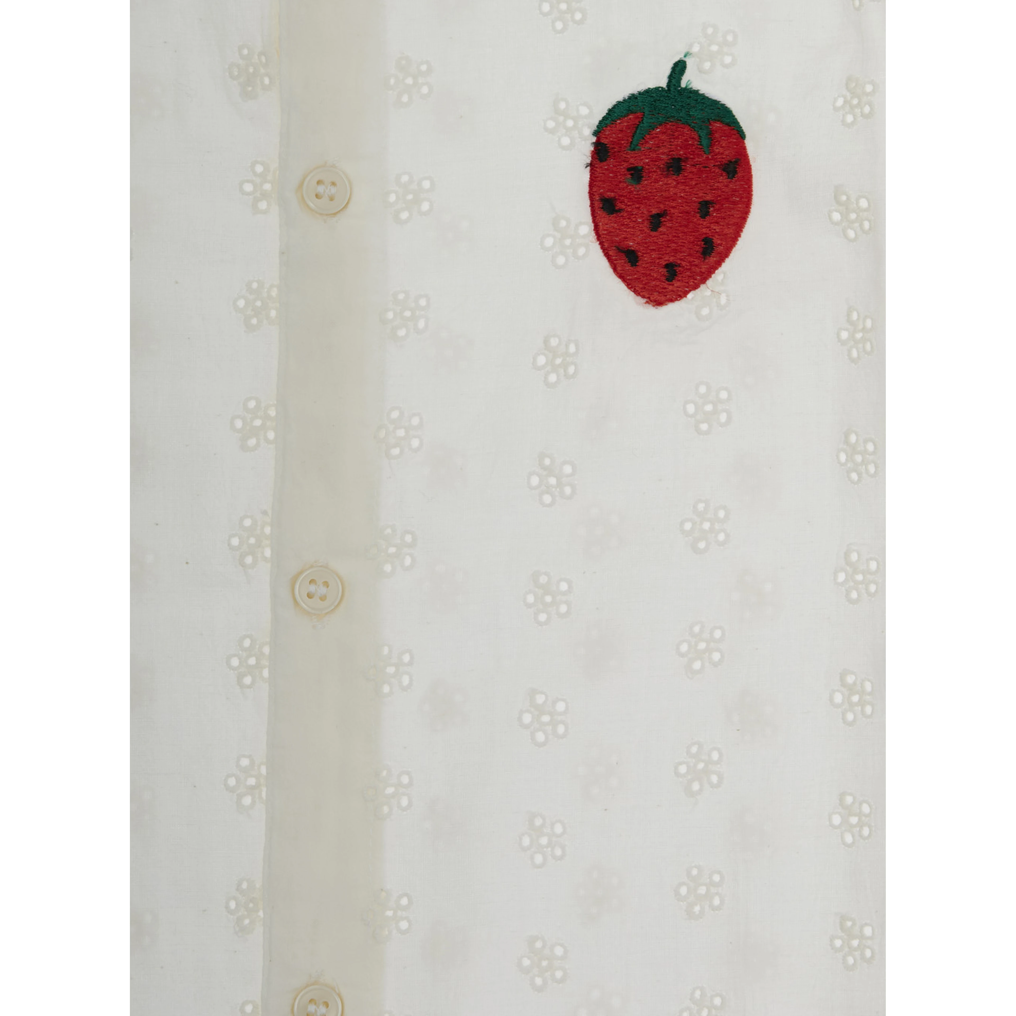 White Shirt with Peter Pan Collar and Strawberry Embroidery in Cotton Girl