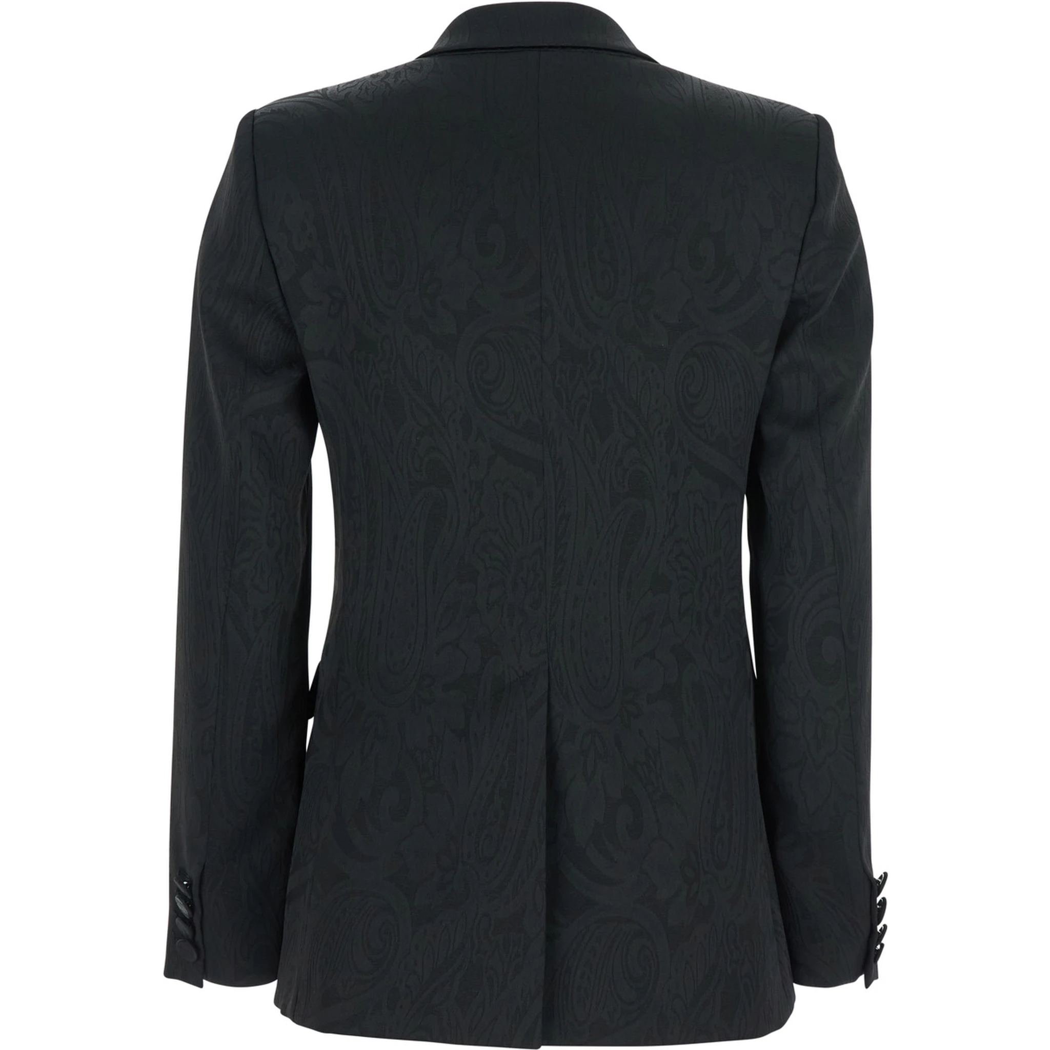 Black Double-breasted Jacket with Damask Effect in Wool Woman