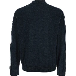 Dark Grey Crewneck Sweater with Stripe Detail on the Sleeve in Wool Man