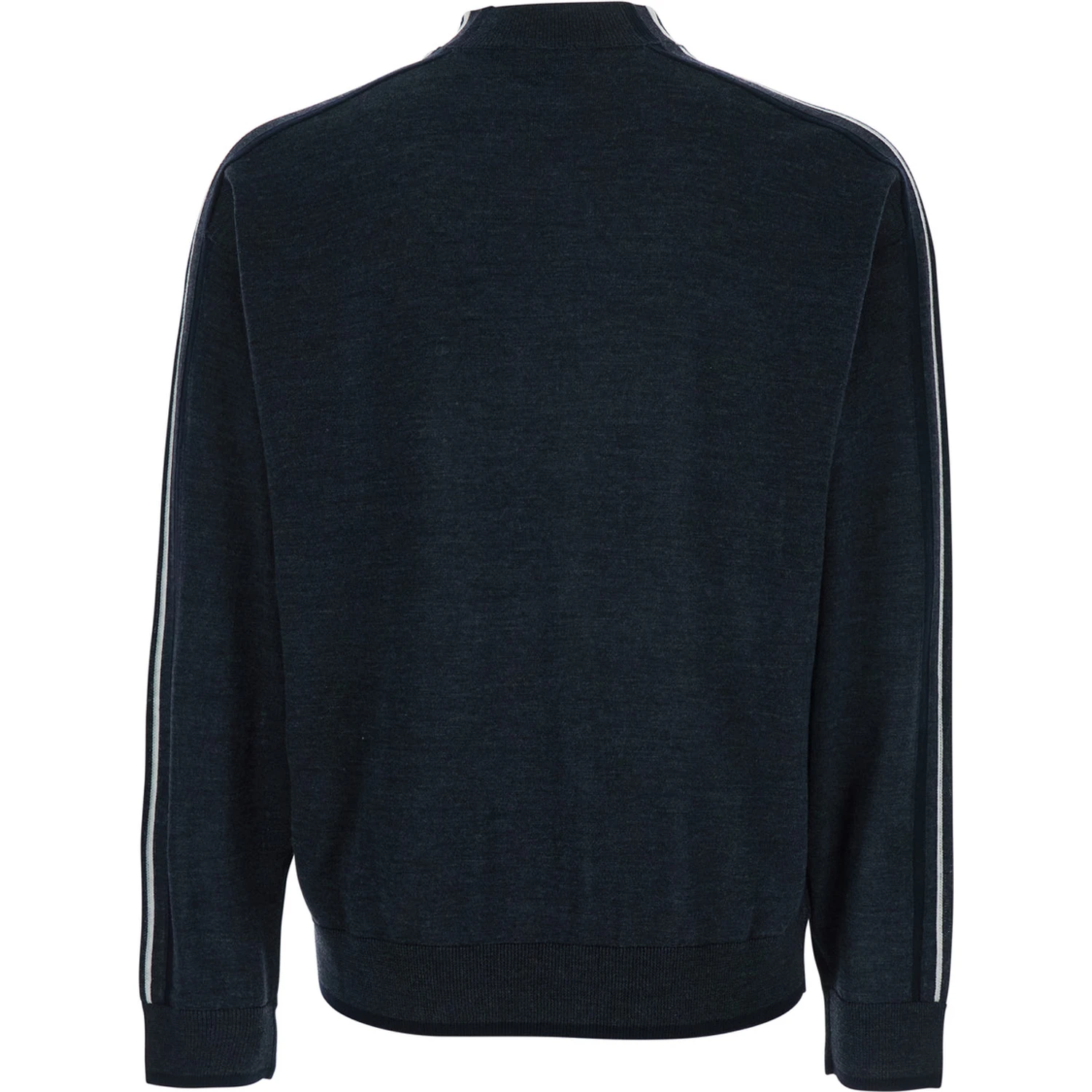 Dark Grey Crewneck Sweater with Stripe Detail on the Sleeve in Wool Man