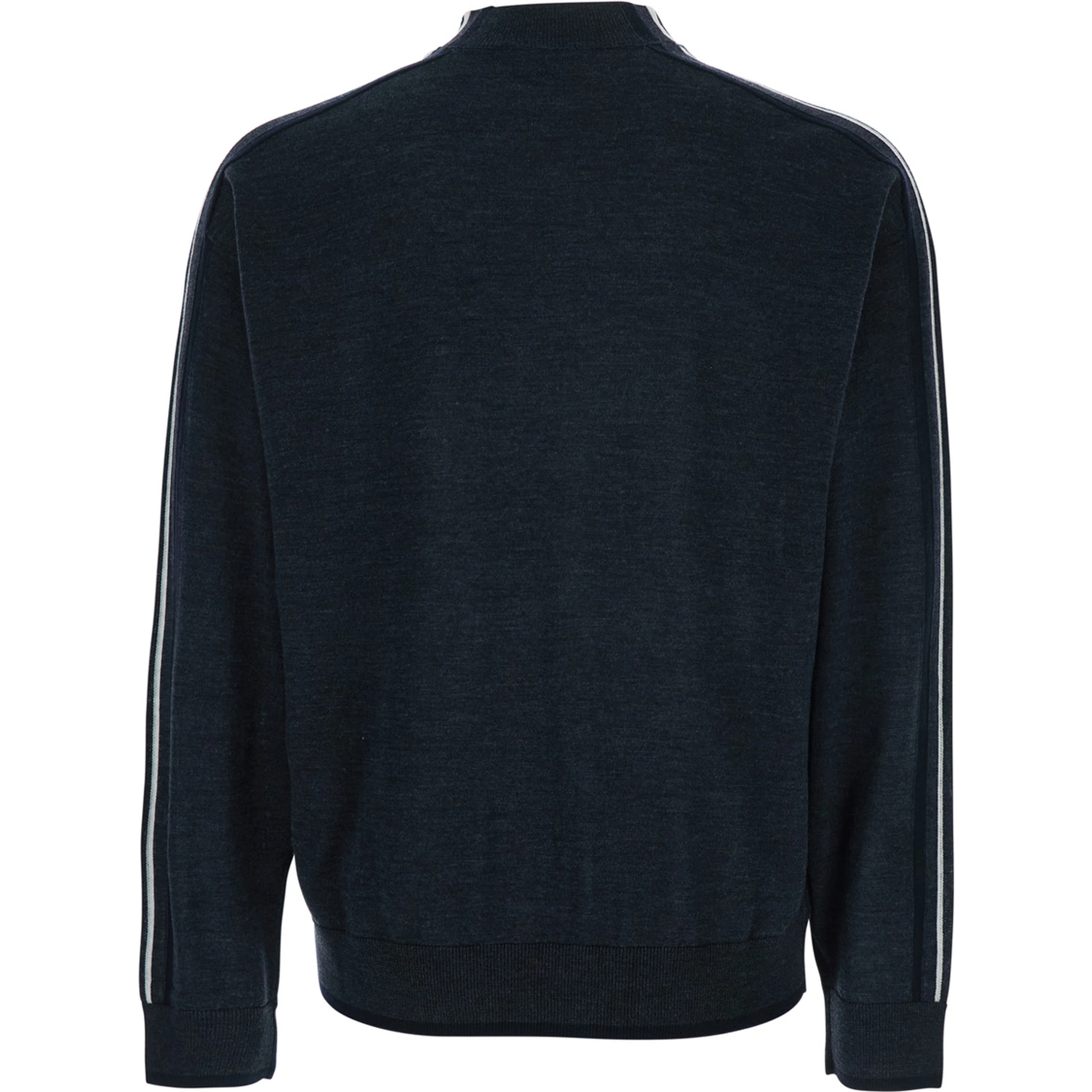 Dark Grey Crewneck Sweater with Stripe Detail on the Sleeve in Wool Man