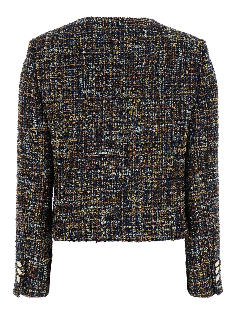 Multicolor Jacket with Round Neck and Front Button Closure in Tweed Woman