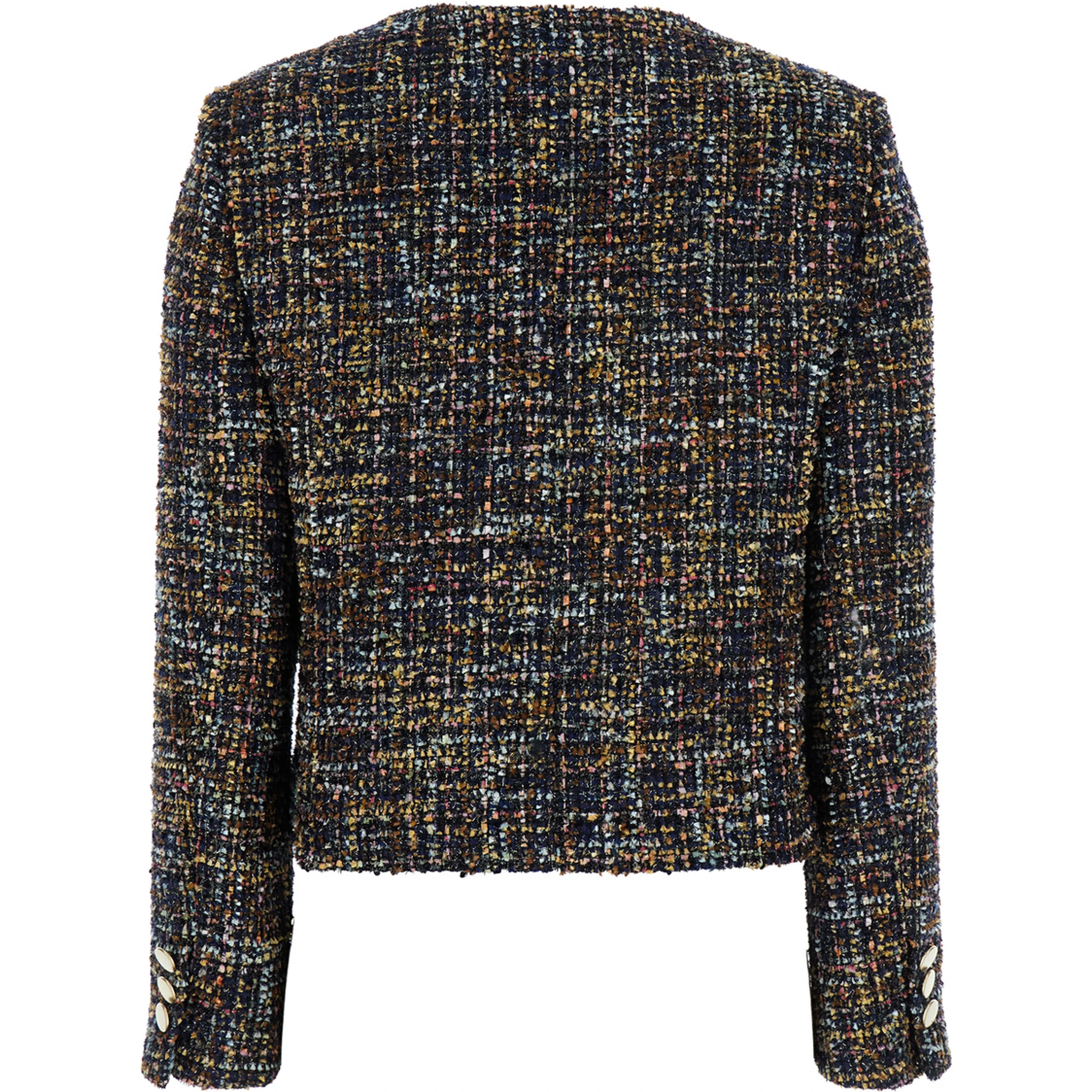 Multicolor Jacket with Round Neck and Front Button Closure in Tweed Woman