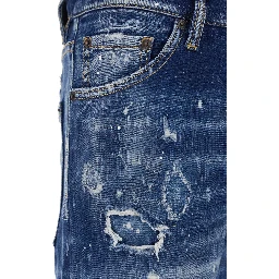 Cool Gut Blue Jeans with Belt Loops and All-Over Painted Details in Denim Man