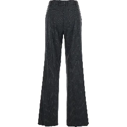 Grey Pants with Belt Loops and All-Over Striped Motif in Wool Blend Woman