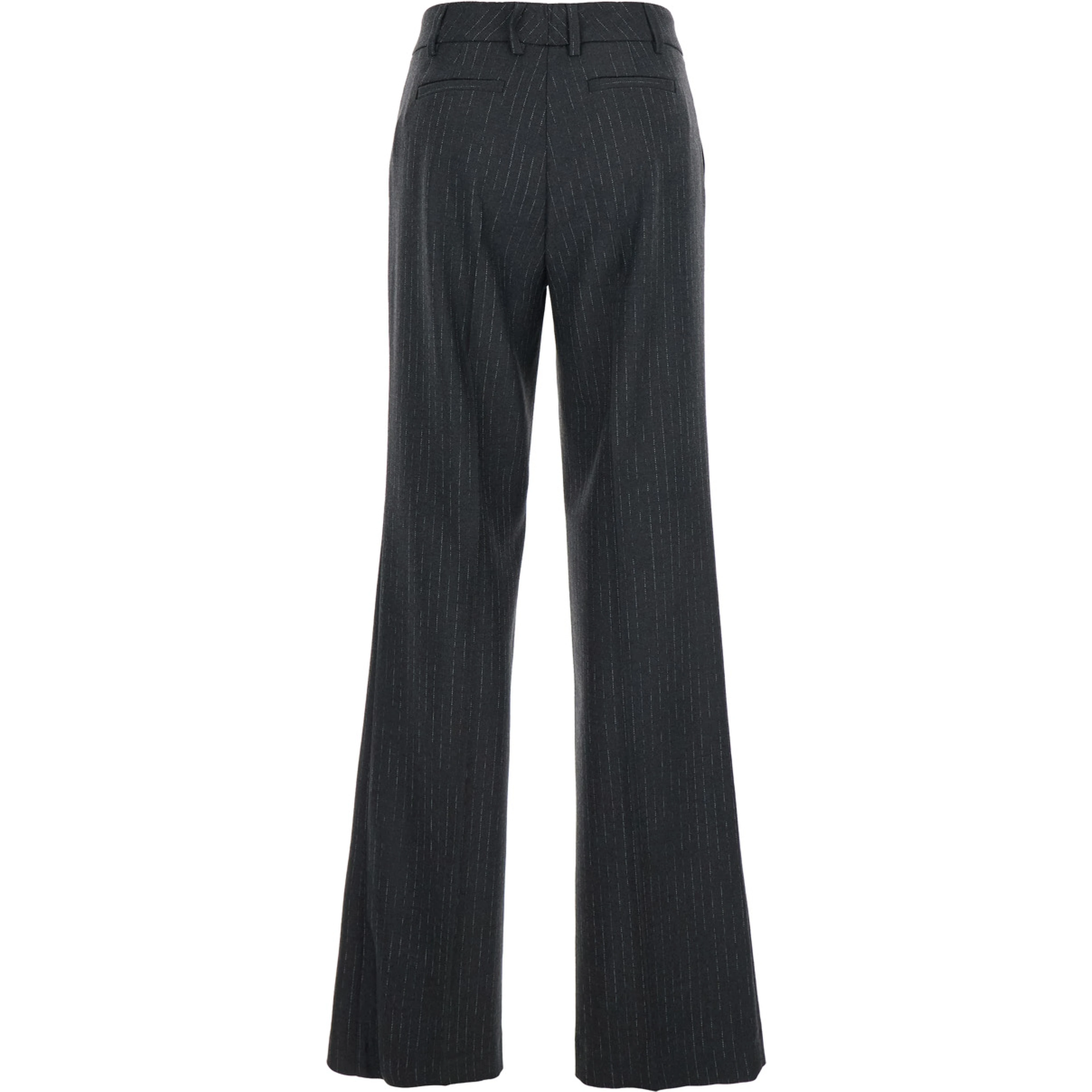 Grey Pants with Belt Loops and All-Over Striped Motif in Wool Blend Woman