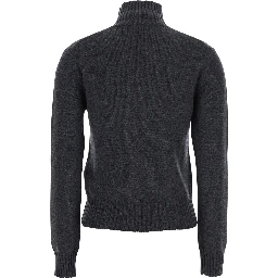 Grey Turtleneck Sweater with Ribbed Trims in Cashmere Woman