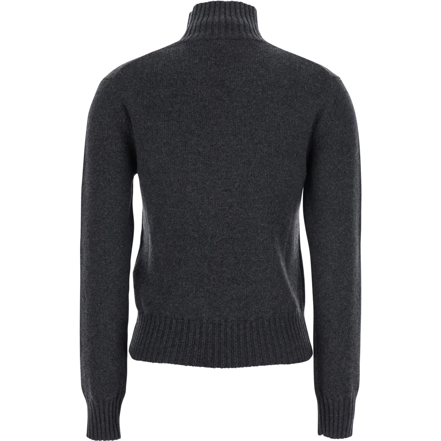 Grey Turtleneck Sweater with Ribbed Trims in Cashmere Woman