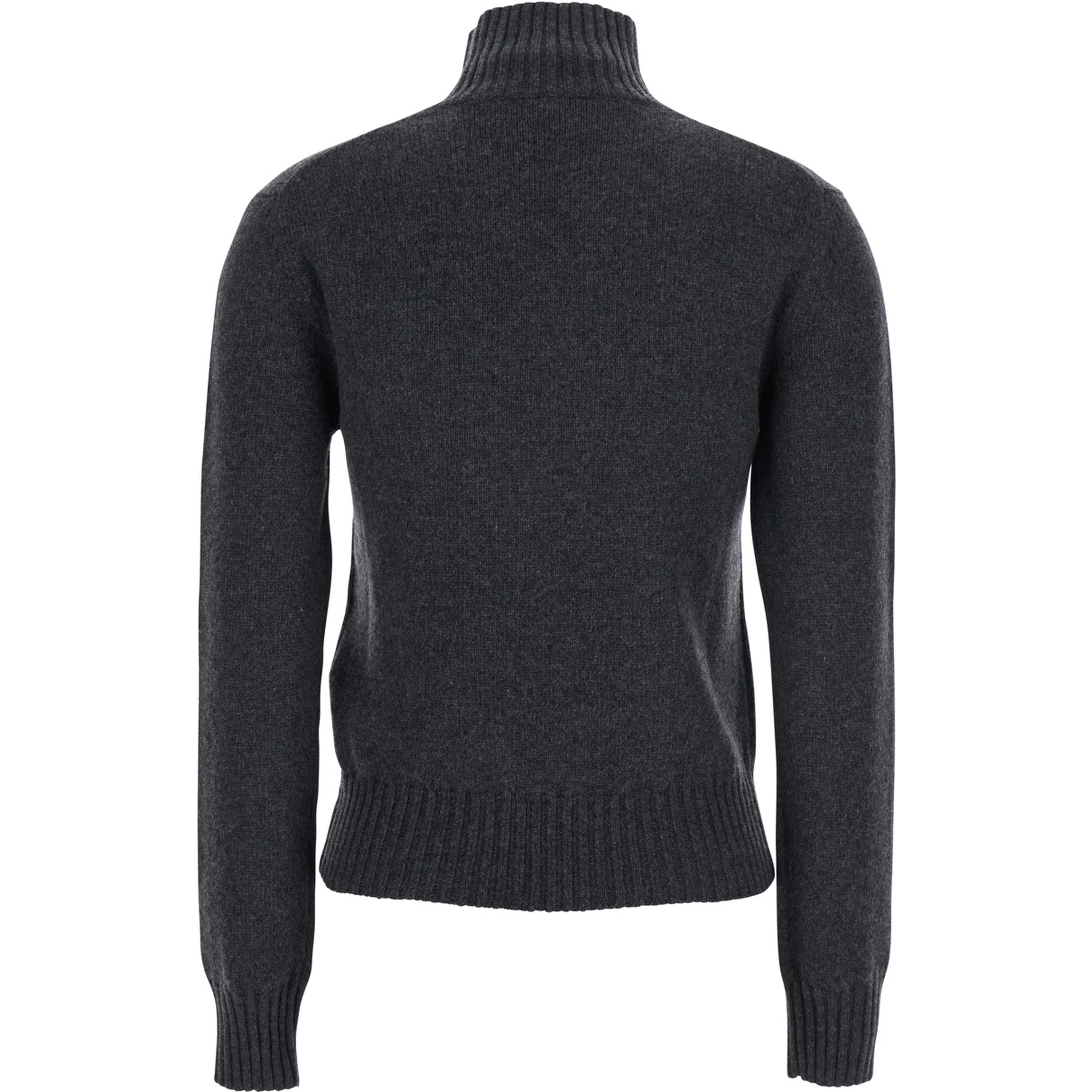 Grey Turtleneck Sweater with Ribbed Trims in Cashmere Woman