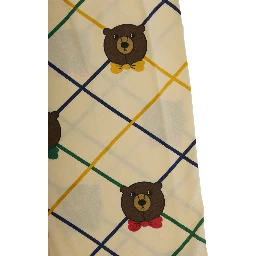 Beige Flared Pants with All-Over Check Motif and Bear Print in Cotton Stretch Girl