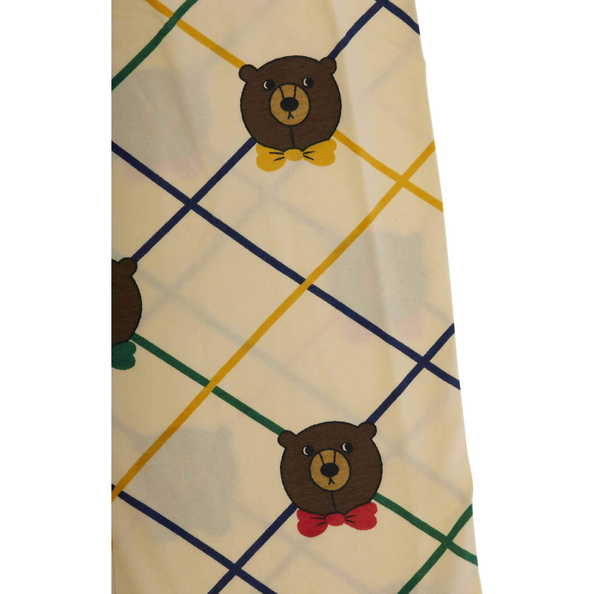 Beige Flared Pants with All-Over Check Motif and Bear Print in Cotton Stretch Girl