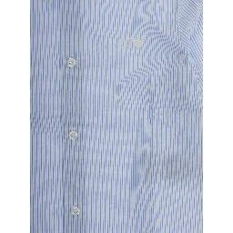 Light Blue Shirt with Logo Embroidery on the Front and All-Over Striped Motif in Cotton Boy