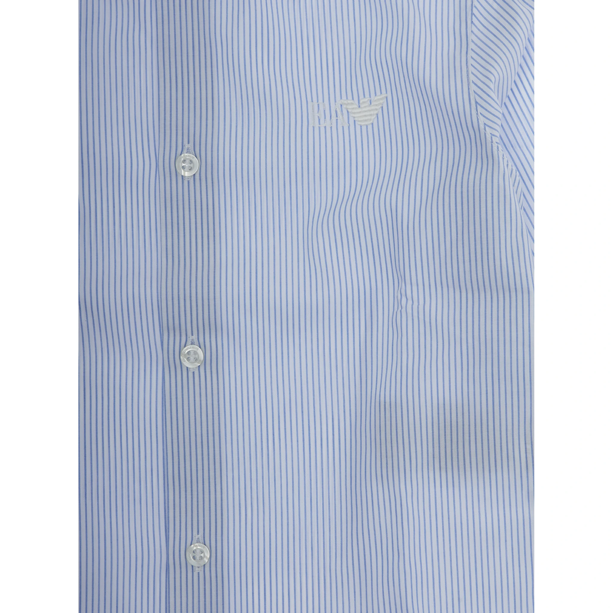 Light Blue Shirt with Logo Embroidery on the Front and All-Over Striped Motif in Cotton Boy