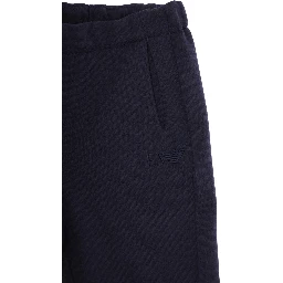 Blue Pants with Elastic Waist and Tonal Logo Embroidery in Viscose Blend Stretch Baby