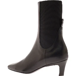 Black Pointed Ankle Boots with Elastica Bands in Leather Woman