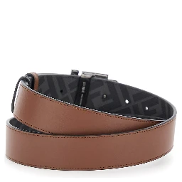 Brown Reversible Belt with FF Buckle Closure in Leather Man
