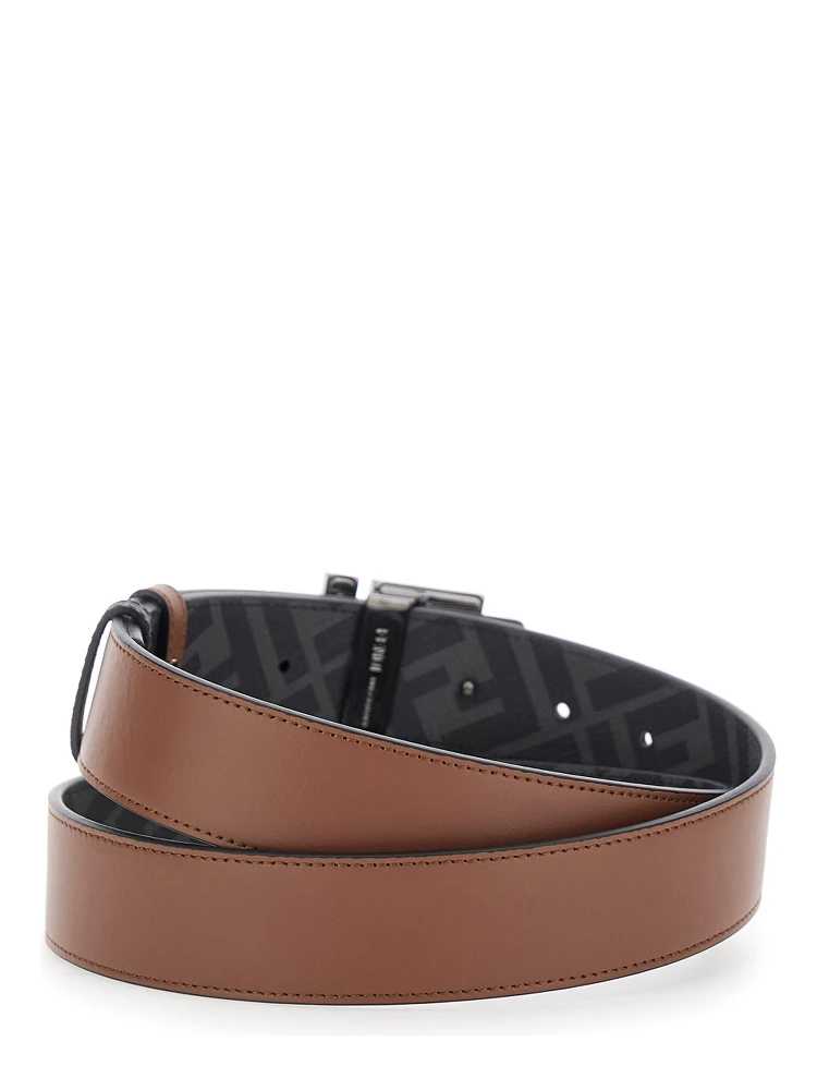 Brown Reversible Belt with FF Buckle Closure in Leather Man alternative